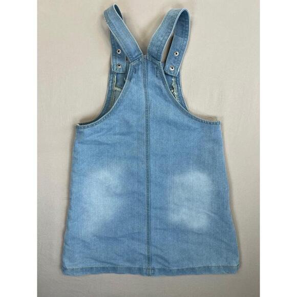 DKNY Girls Denim Jumper Dress Button Front Pocketed Strap Shoulders Overall Sz 6 - Picture 3 of 8
